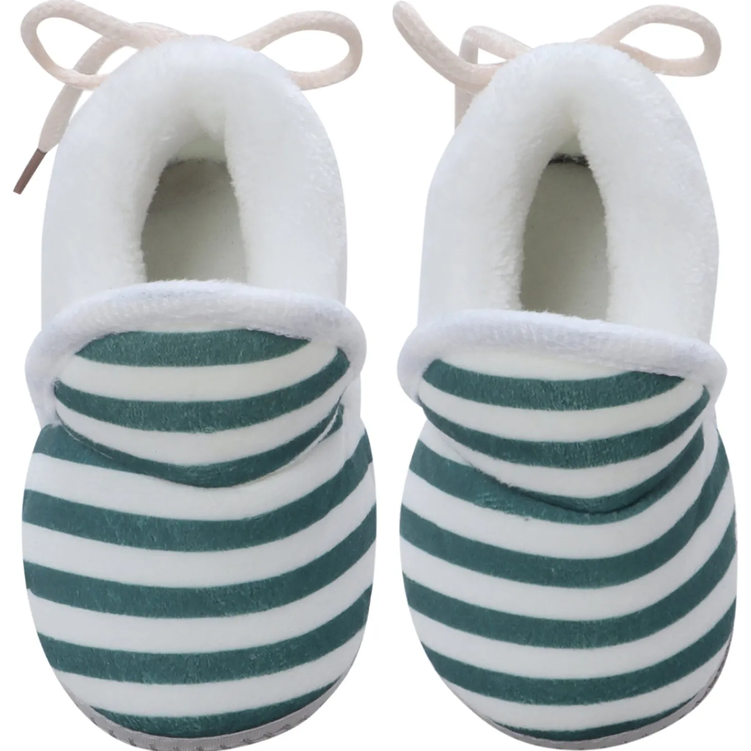 Baby Moo Striped Soft Slip-On Anti-Skid Plush Warm Booties - Green