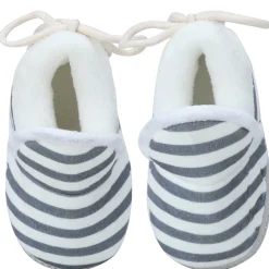 Baby Moo Striped Soft Slip-On Anti-Skid Plush Warm Booties - Grey