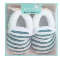 Baby Moo Striped Soft Slip-On Anti-Skid Plush Warm Booties - Green