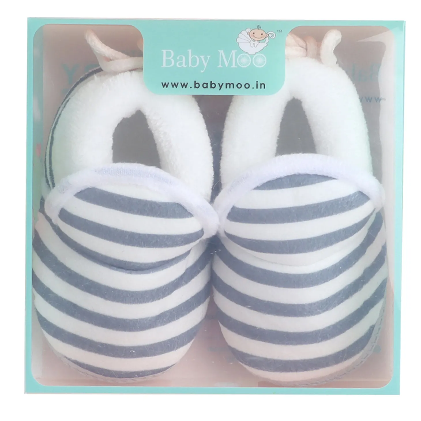 Baby Moo Striped Soft Slip-On Anti-Skid Plush Warm Booties - Grey