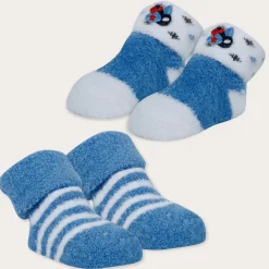 Baby Moo Striped Soft Socks Booties Pack of 2 - Blue