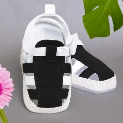 Baby Moo Stylish And Breathable Velcro Straps Anti-Skid Sandals - Black, White