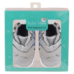 Baby Moo Stylish Casual Velcro Straps Anti-Skid Sneakers - Grey