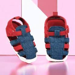 Baby Moo Stylish Denim Breathable Velcro Straps Anti-Skid Sandals - Blue