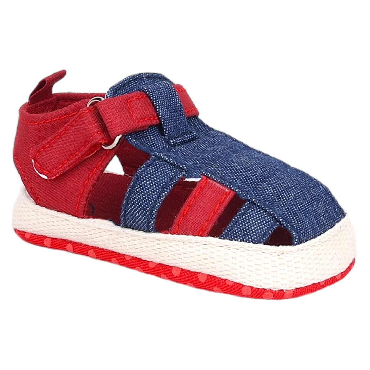 Baby Moo Stylish Denim Breathable Velcro Straps Anti-Skid Sandals - Blue