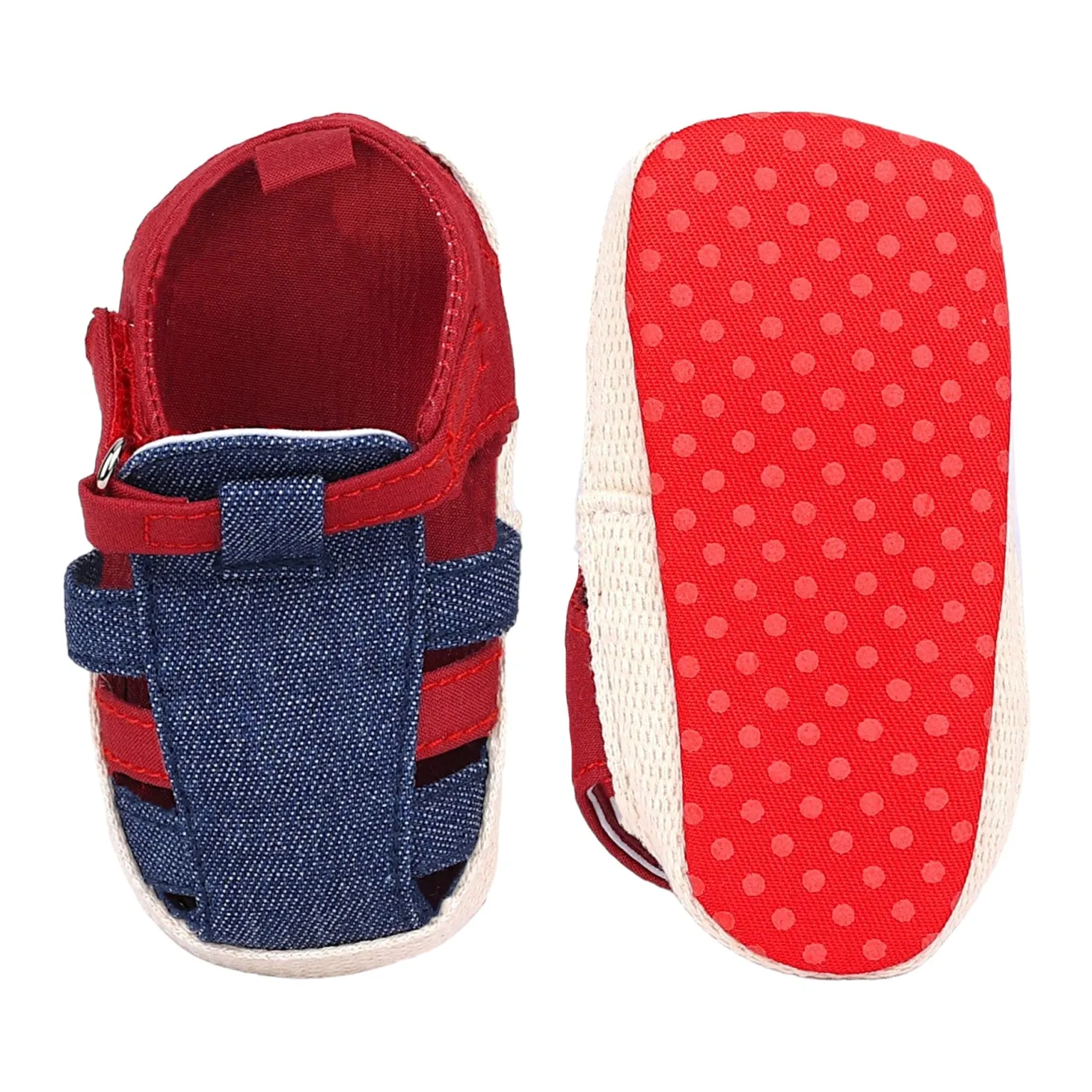 Baby Moo Stylish Denim Breathable Velcro Straps Anti-Skid Sandals - Blue