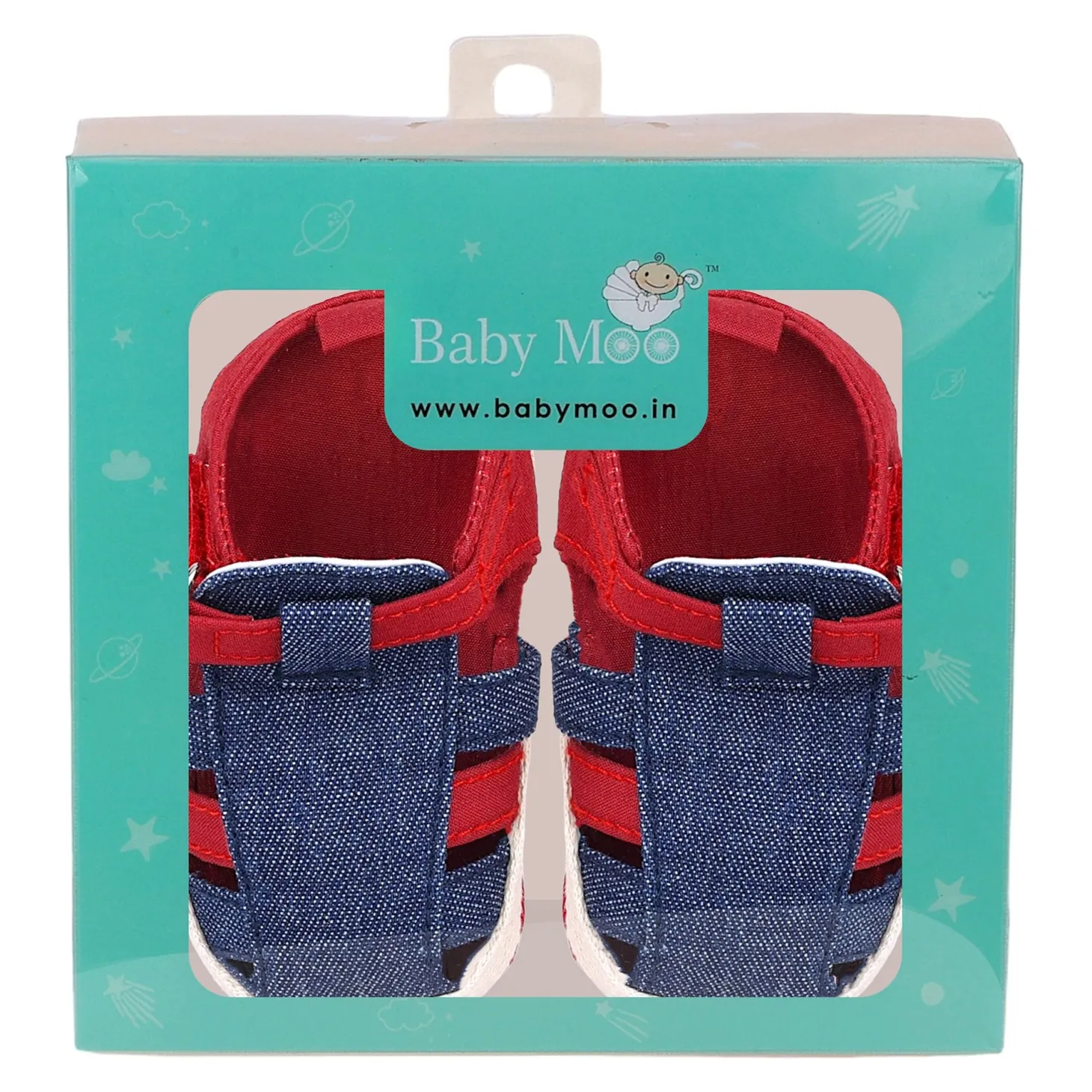 Baby Moo Stylish Denim Breathable Velcro Straps Anti-Skid Sandals - Blue