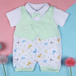 Baby Moo Stylish Dino With Elegant Bow Short Romper - Green