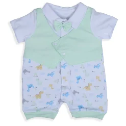 Baby Moo Stylish Dino With Elegant Bow Short Romper - Green