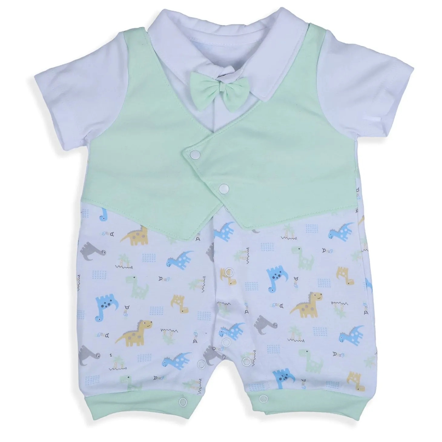 Baby Moo Stylish Dino With Elegant Bow Short Romper - Green