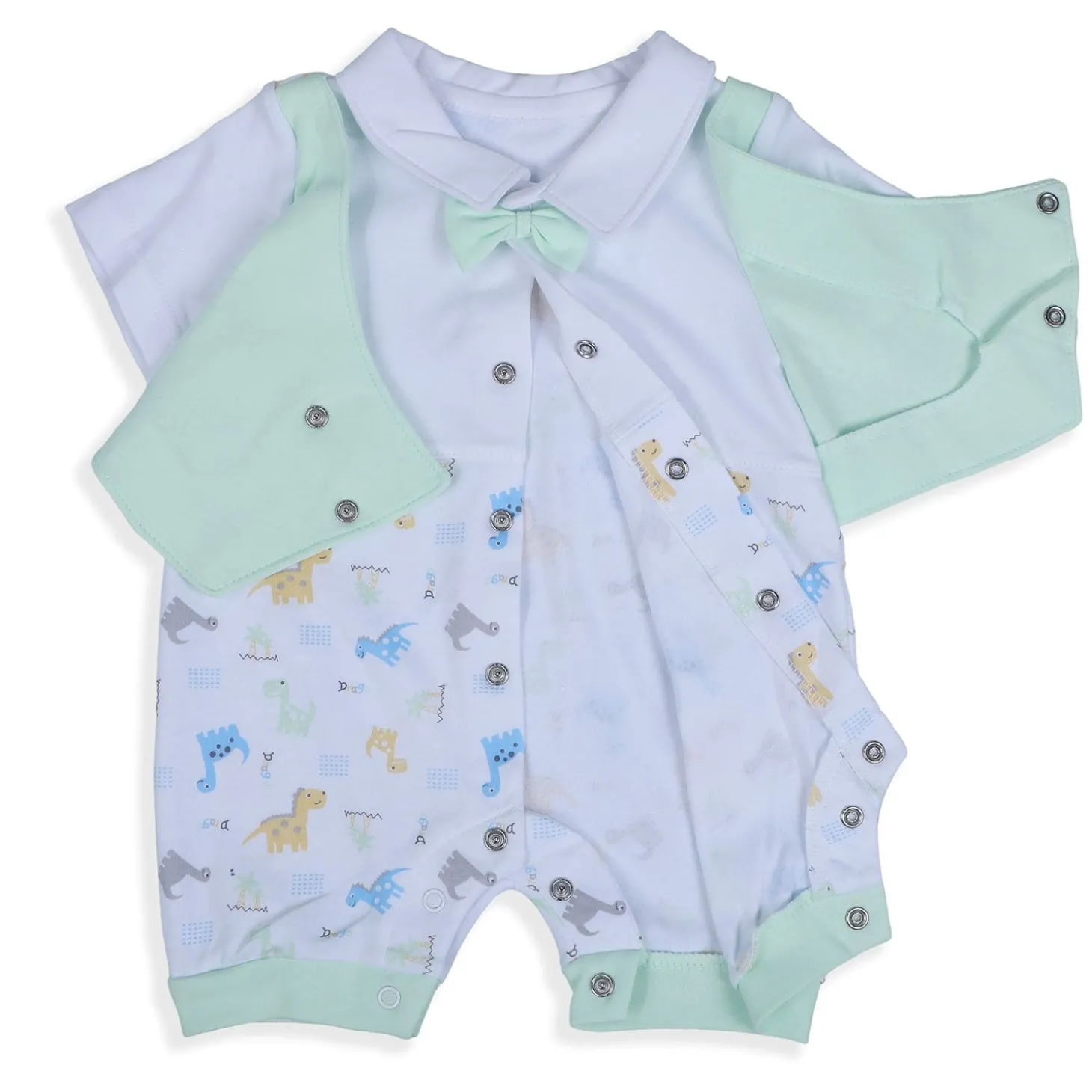 Baby Moo Stylish Dino With Elegant Bow Short Romper - Green