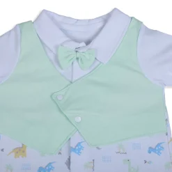 Baby Moo Stylish Dino With Elegant Bow Short Romper - Green