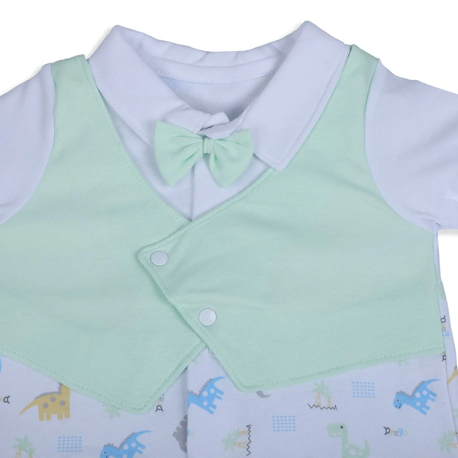 Baby Moo Stylish Dino With Elegant Bow Short Romper - Green
