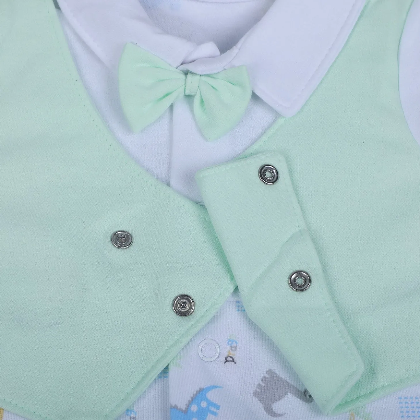 Baby Moo Stylish Dino With Elegant Bow Short Romper - Green