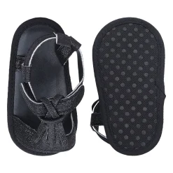 Baby Moo Stylish Tassel All Season Glitter Velcro Straps Anti-Skid Sandals - Black