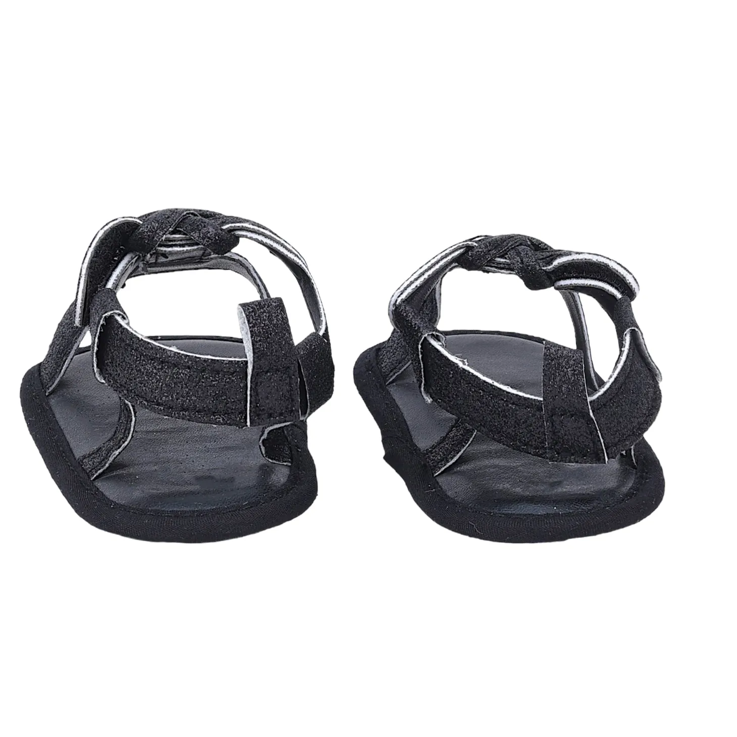 Baby Moo Stylish Tassel All Season Glitter Velcro Straps Anti-Skid Sandals - Black