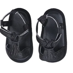 Baby Moo Stylish Tassel All Season Glitter Velcro Straps Anti-Skid Sandals - Black