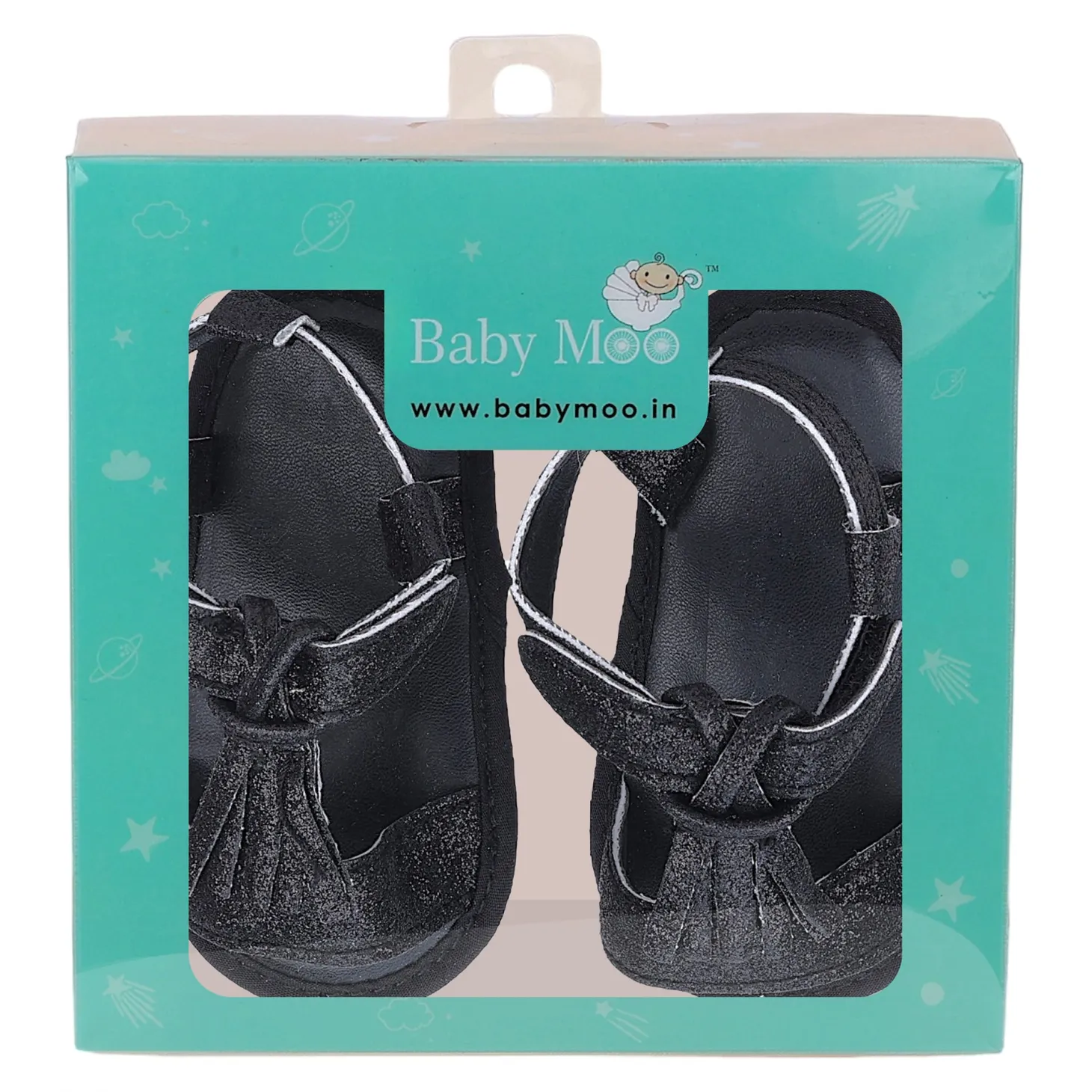 Baby Moo Stylish Tassel All Season Glitter Velcro Straps Anti-Skid Sandals - Black