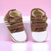 Baby Moo Stylish Velcro Strap Anti-Skid Canvas Sneakers - Brown, White