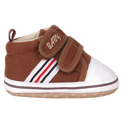 Baby Moo Stylish Velcro Strap Anti-Skid Canvas Sneakers - Brown, White