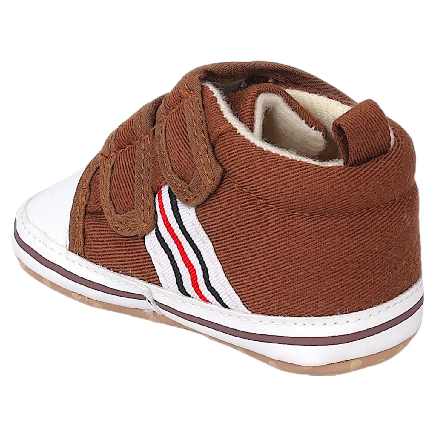 Baby Moo Stylish Velcro Strap Anti-Skid Canvas Sneakers - Brown, White