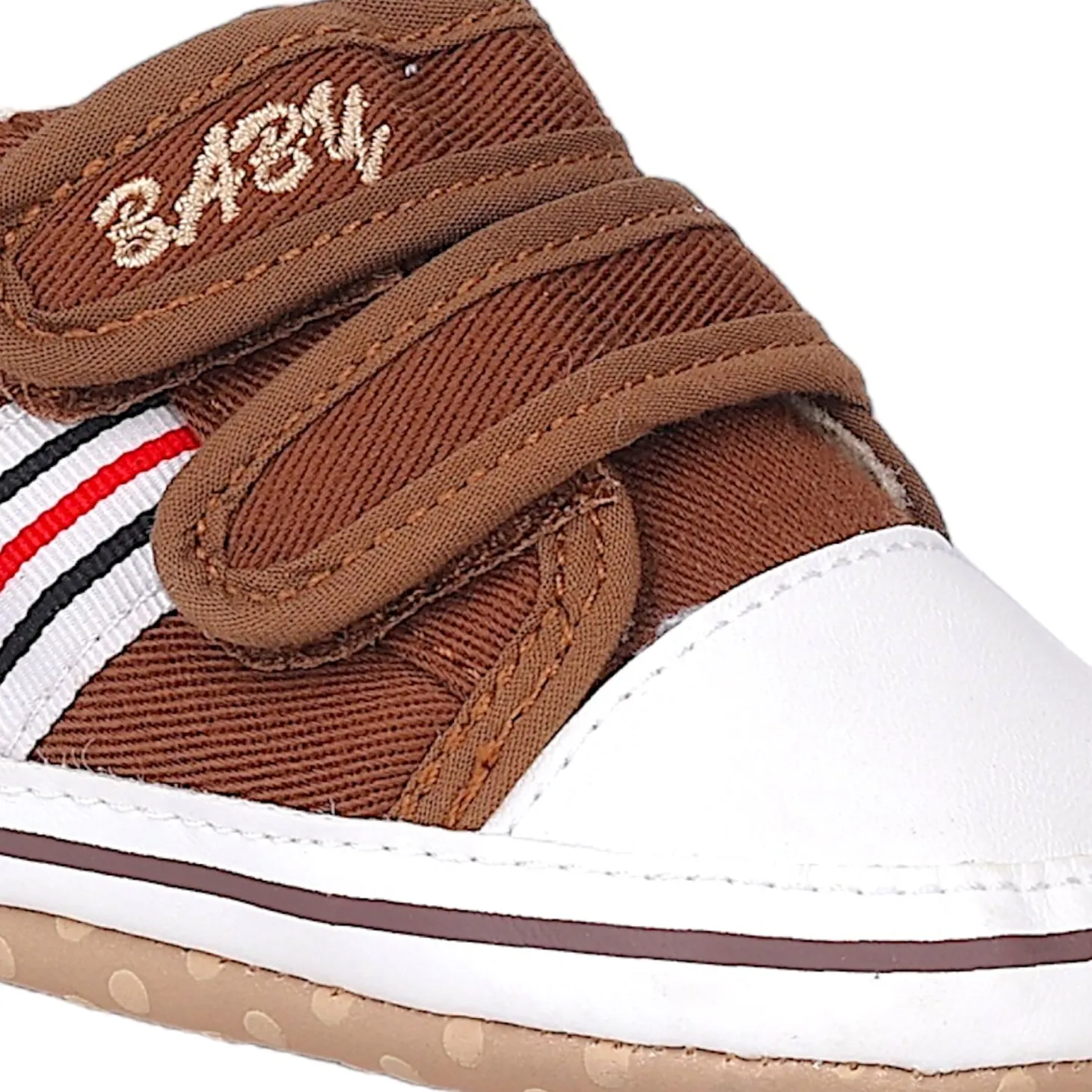 Baby Moo Stylish Velcro Strap Anti-Skid Canvas Sneakers - Brown, White