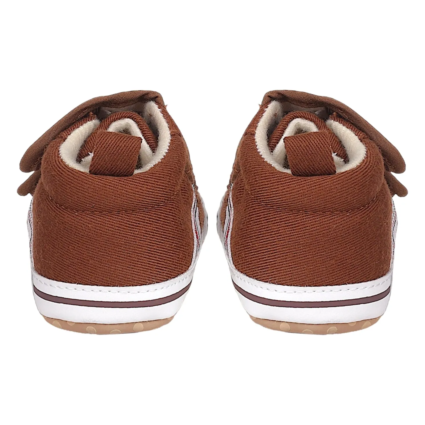 Baby Moo Stylish Velcro Strap Anti-Skid Canvas Sneakers - Brown, White