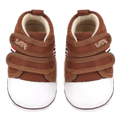 Baby Moo Stylish Velcro Strap Anti-Skid Canvas Sneakers - Brown, White