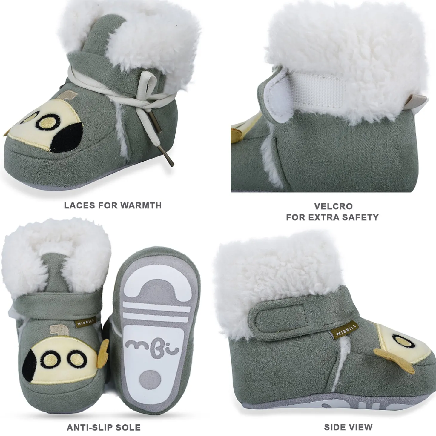 Baby Moo Submarine Velcro Warm Furry Booties - Green