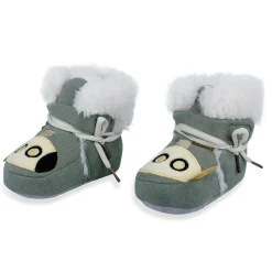 Baby Moo Submarine Velcro Warm Furry Booties - Green