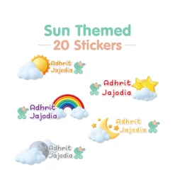 Baby Moo Sun Personalised Name Self Adhesive Transparent Embossed Stickers, 3D Labels 20 Pcs Stationery Set for Children - Multicolour