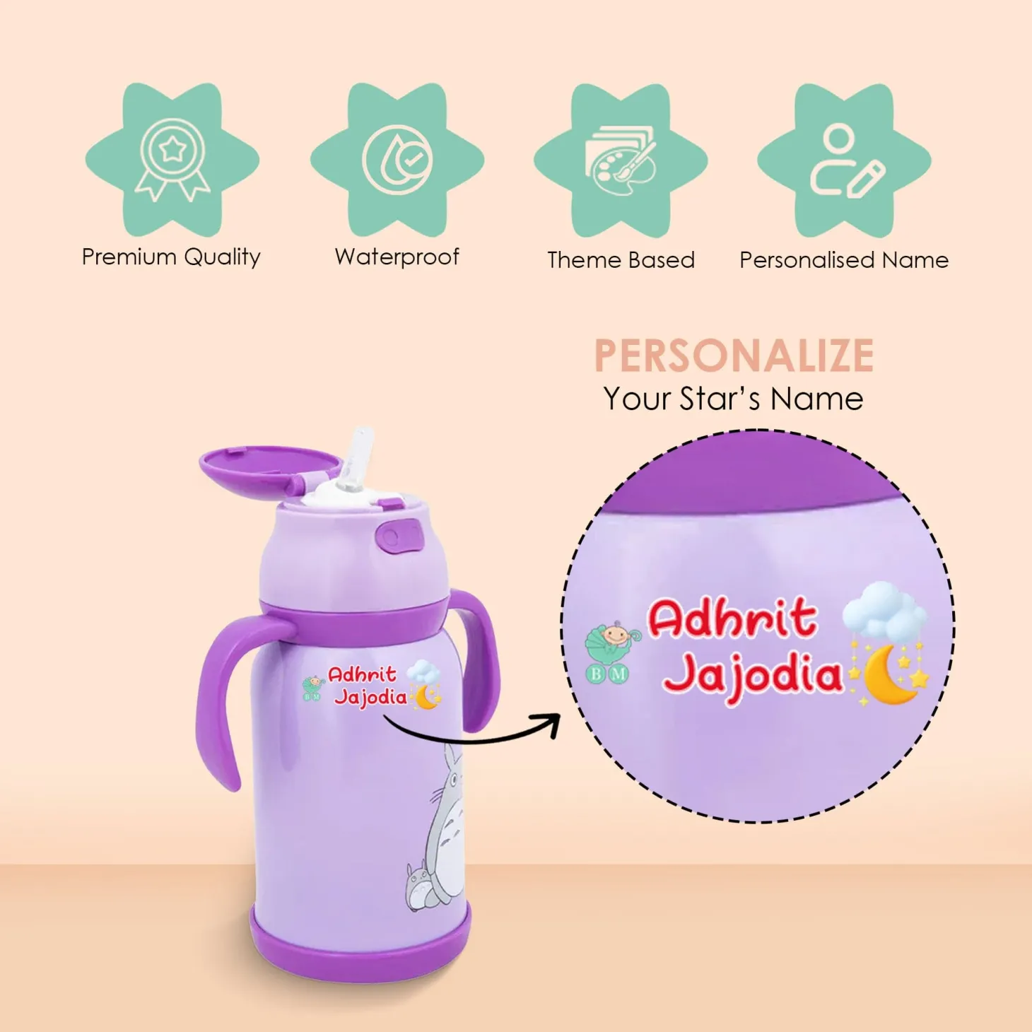 Baby Moo Sun Personalised Name Self Adhesive Transparent Embossed Stickers, 3D Labels 20 Pcs Stationery Set for Children - Multicolour