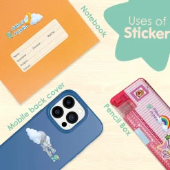 Baby Moo Sun Personalised Name Self Adhesive Transparent Embossed Stickers, 3D Labels 10 Pcs Stationery Set for Children - Multicolour