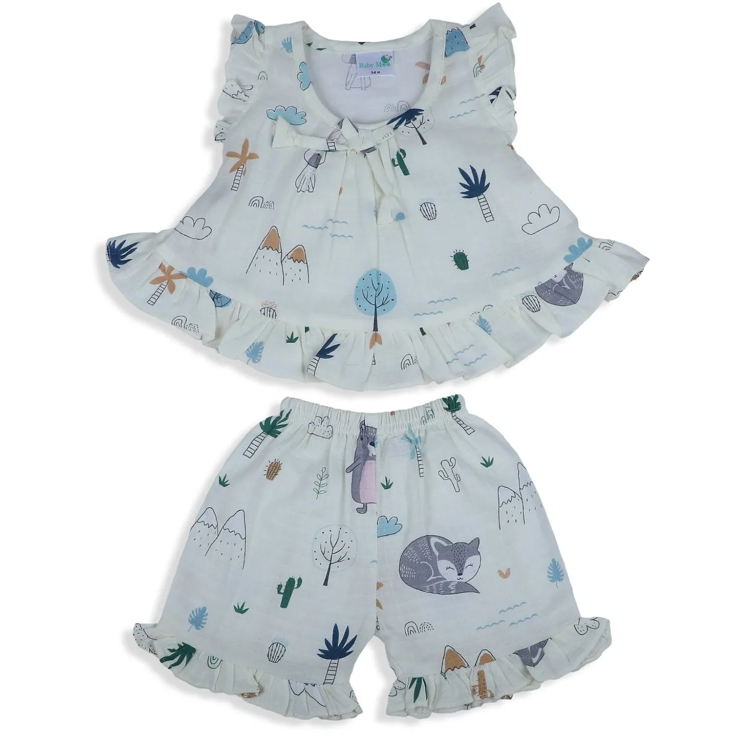 Baby Moo Sunny Desert Muslin Frilly Top And Shorts Co-ord Set - Cream