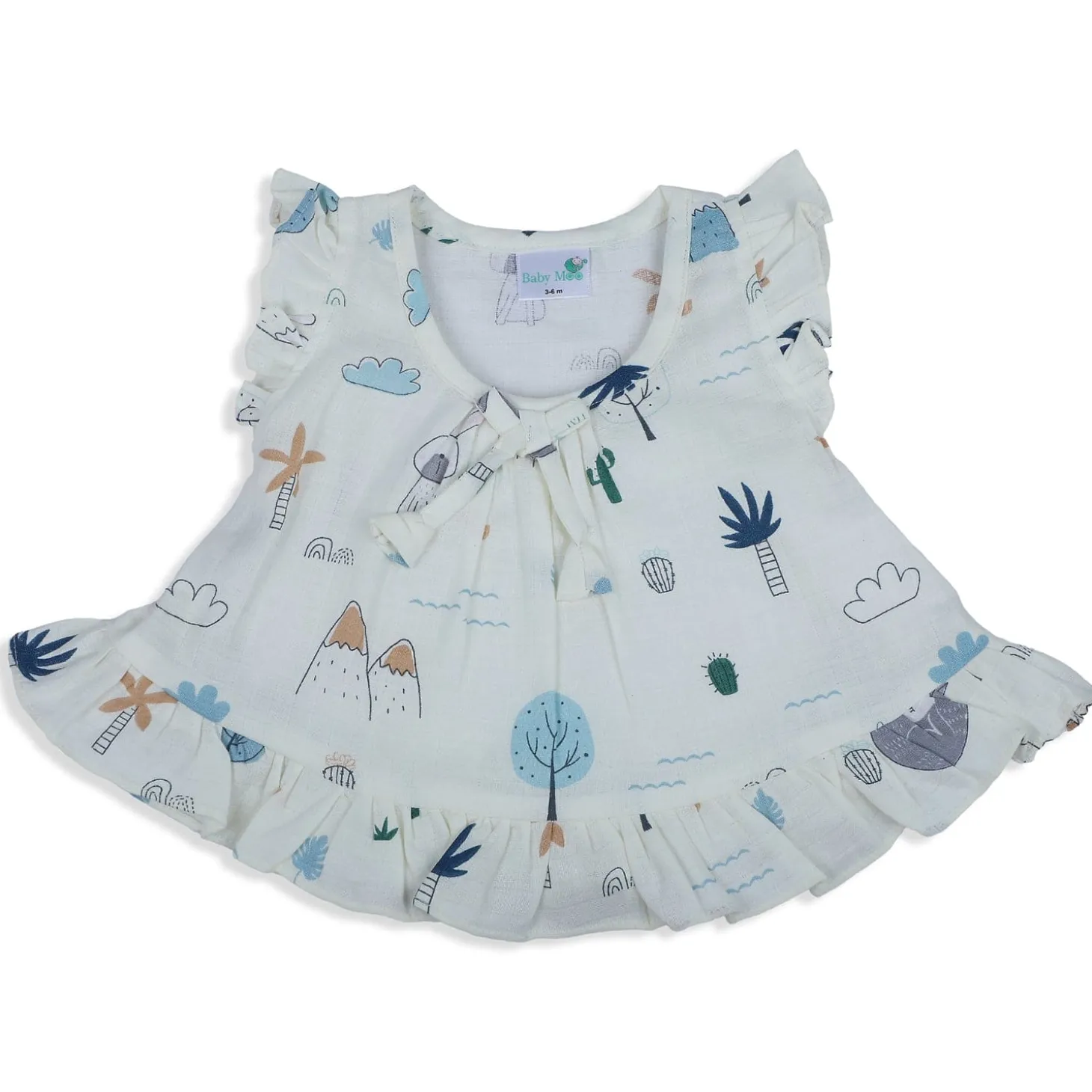 Baby Moo Sunny Desert Muslin Frilly Top And Shorts Co-ord Set - Cream