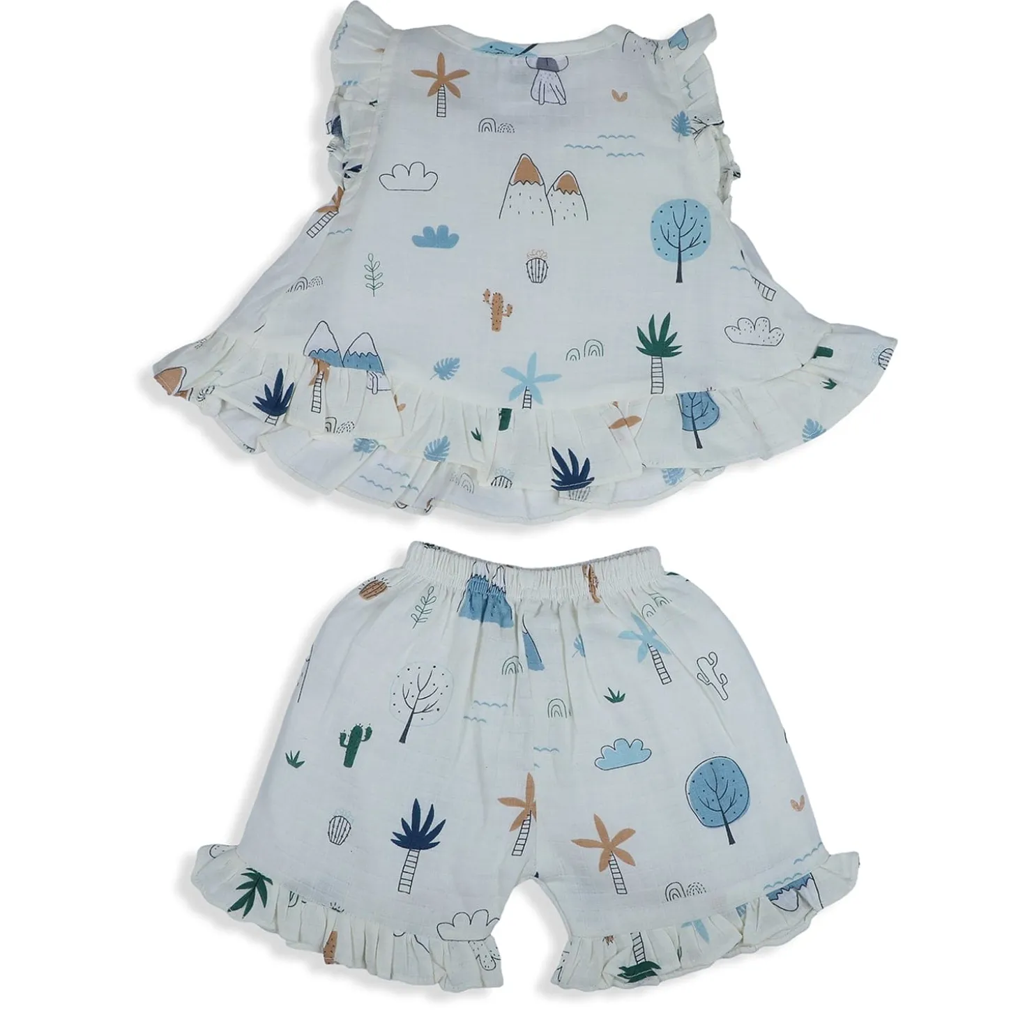 Baby Moo Sunny Desert Muslin Frilly Top And Shorts Co-ord Set - Cream