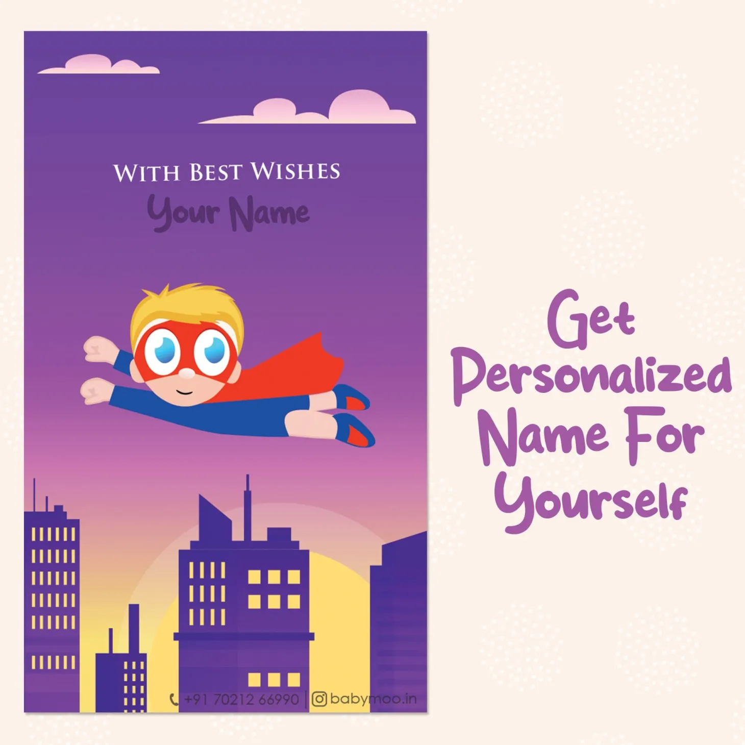 Baby Moo Super Hero 40 Gift Card Pack Personalised Wish Tags - Purple