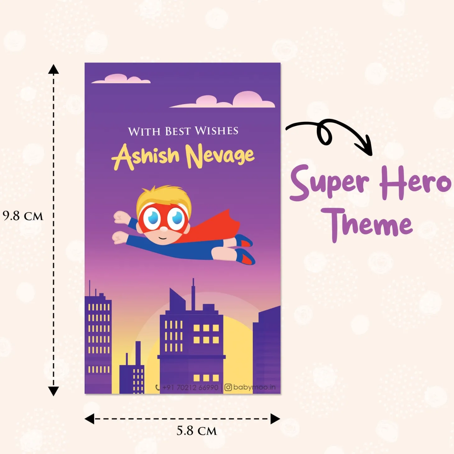 Baby Moo Super Hero 40 Gift Card Pack Personalised Wish Tags - Purple