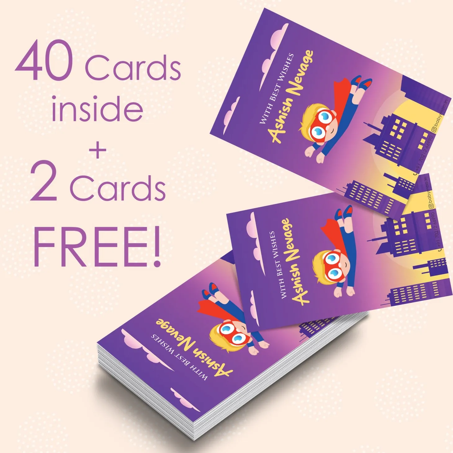 Baby Moo Super Hero 40 Gift Card Pack Personalised Wish Tags - Purple