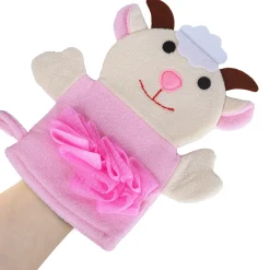 Baby Moo Sweet Cow Bath Time Fun Hand Puppet Loofah Bath Glove - Cream