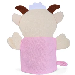 Baby Moo Sweet Cow Bath Time Fun Hand Puppet Loofah Bath Glove - Cream