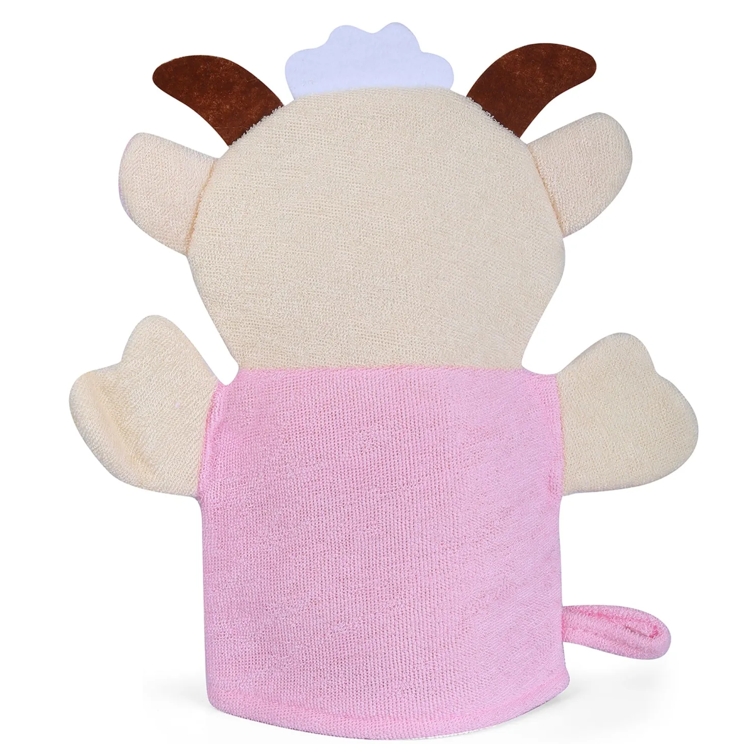 Baby Moo Sweet Cow Bath Time Fun Hand Puppet Loofah Bath Glove - Cream