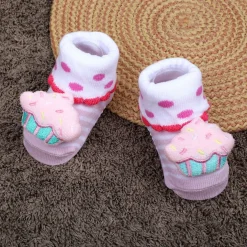 Baby Moo Sweet Cupcake Polka Cotton Anti-Skid 3D Socks - Pink