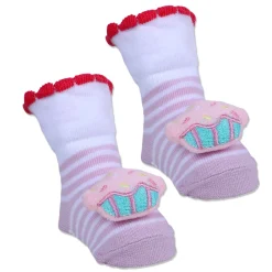 Baby Moo Sweet Cupcake Polka Cotton Anti-Skid 3D Socks - Pink