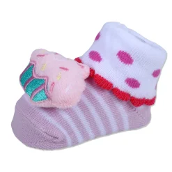 Baby Moo Sweet Cupcake Polka Cotton Anti-Skid 3D Socks - Pink
