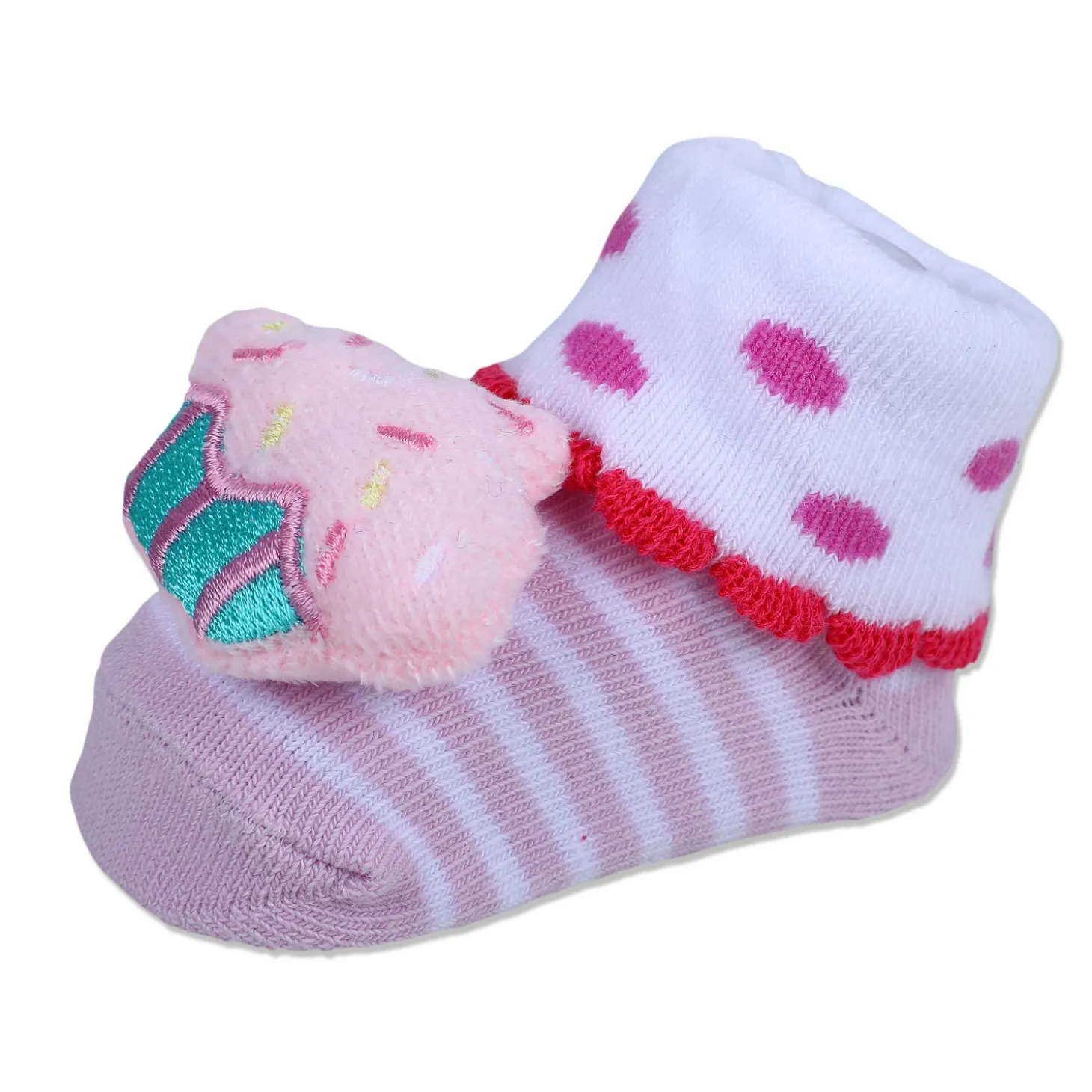 Baby Moo Sweet Cupcake Polka Cotton Anti-Skid 3D Socks - Pink