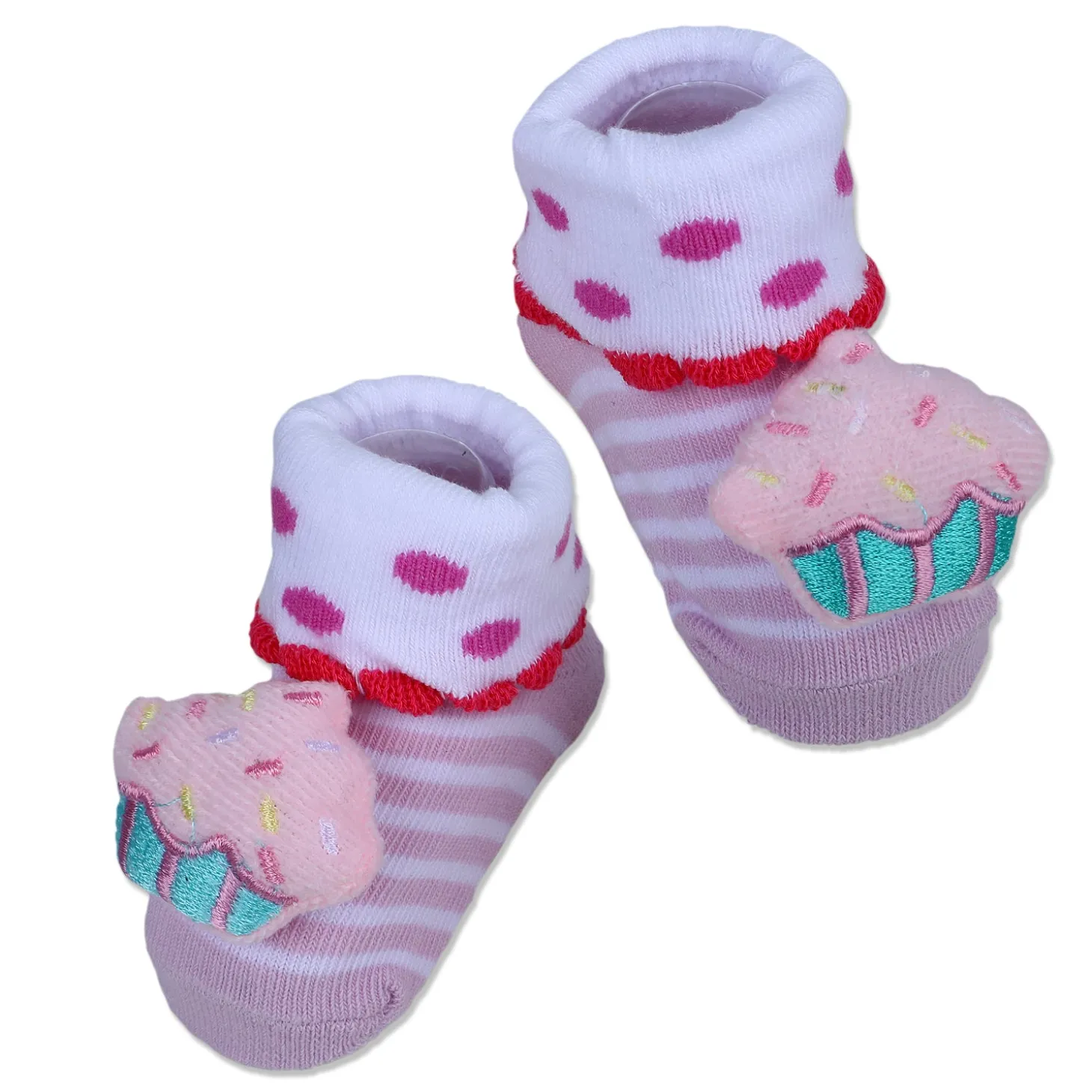 Baby Moo Sweet Cupcake Polka Cotton Anti-Skid 3D Socks - Pink