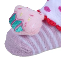 Baby Moo Sweet Cupcake Polka Cotton Anti-Skid 3D Socks - Pink