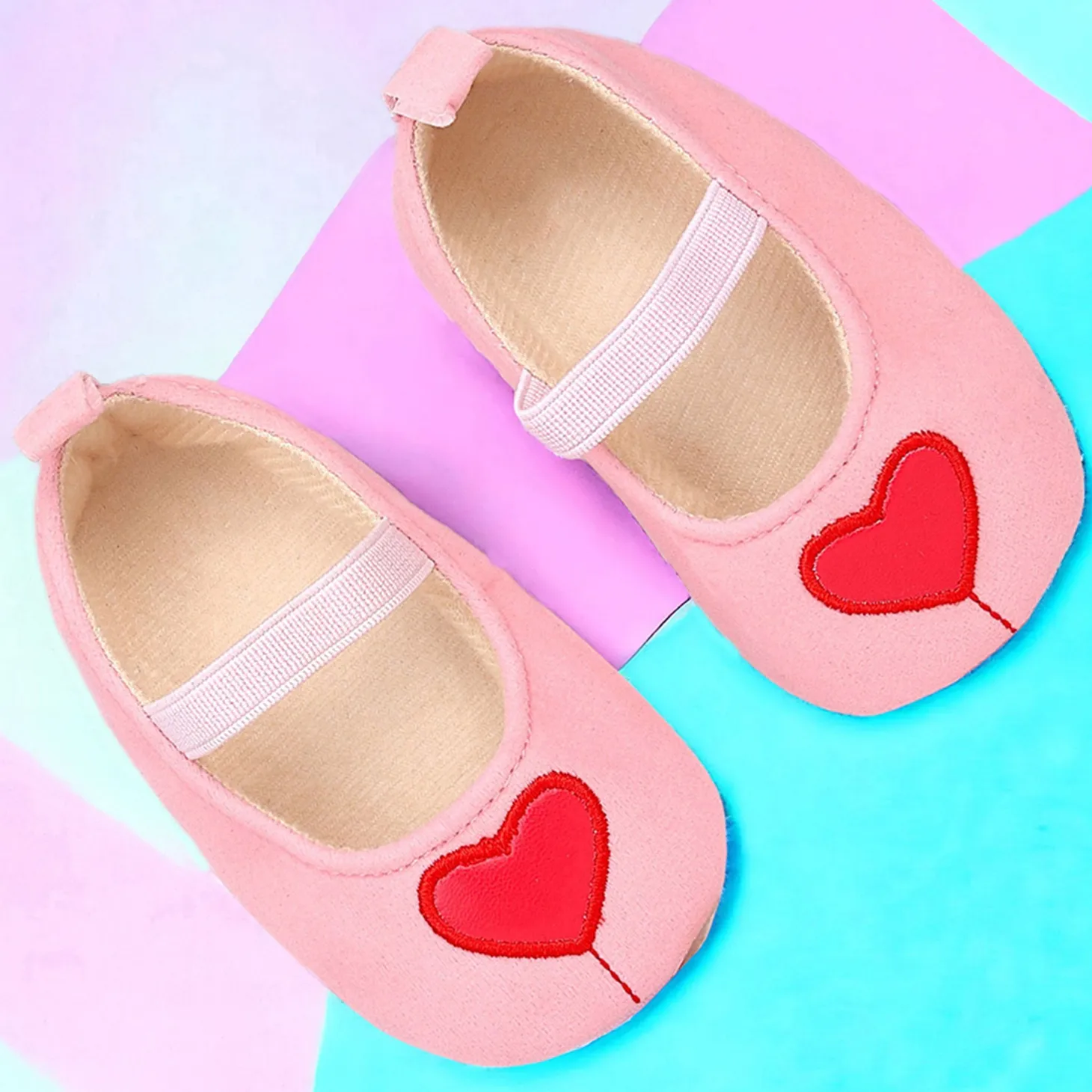 Baby Moo Sweet Heart Anti-Skid Elastic Strap Ballerina Booties - Pink, Red
