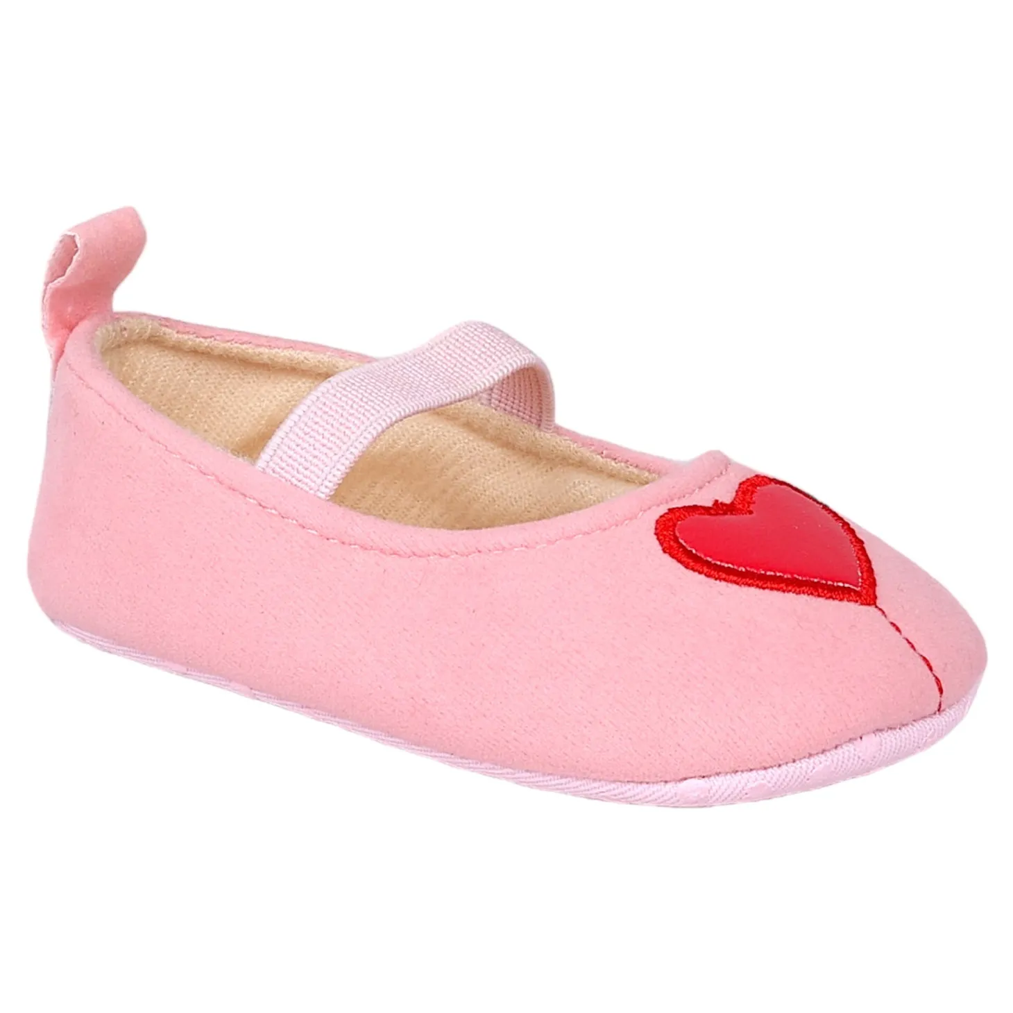 Baby Moo Sweet Heart Anti-Skid Elastic Strap Ballerina Booties - Pink, Red